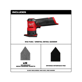 Milwaukee M12 Fuel Orbital Detail Sander ergonomic grip for comfortable long sanding sessions.