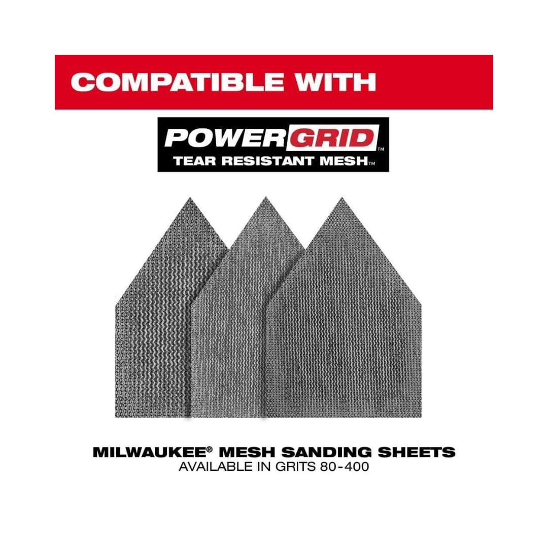 Milwaukee M12 Fuel Orbital Detail Sander one point five mm orbit delivers fine finishes.