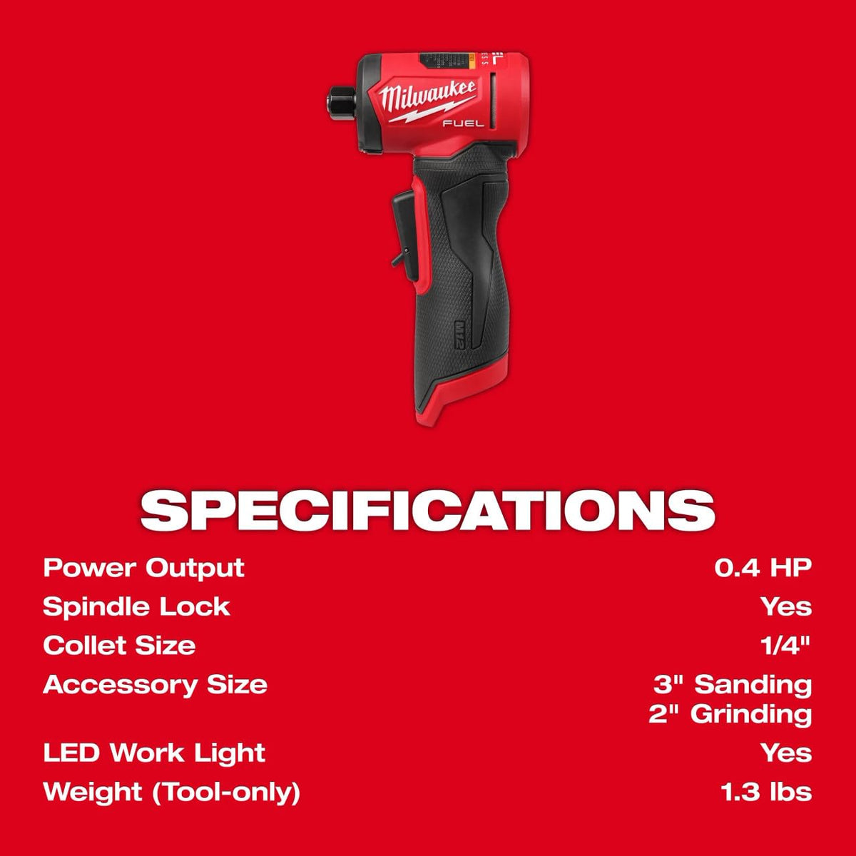 Right-angle design enables cutting tasks in cramped locations with Milwaukee grinder.