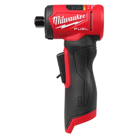 Milwaukee M12 Fuel right-angle die grinder with shadowless LED light for precise metal work.
