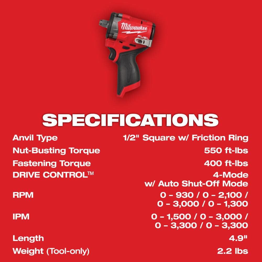 Milwaukee M12 FUEL Stubby 1/2 inch impact wrench in action for fast automotive fasteners