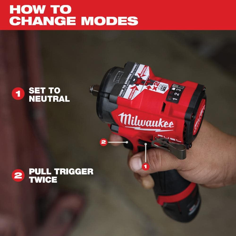 Milwaukee M12 FUEL Stubby 1/2 inch impact wrench brushless motor detail highlights durability and efficiency