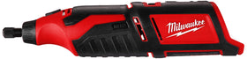 Milwaukee M12 rotary tool with LED light improves visibility during detail work.