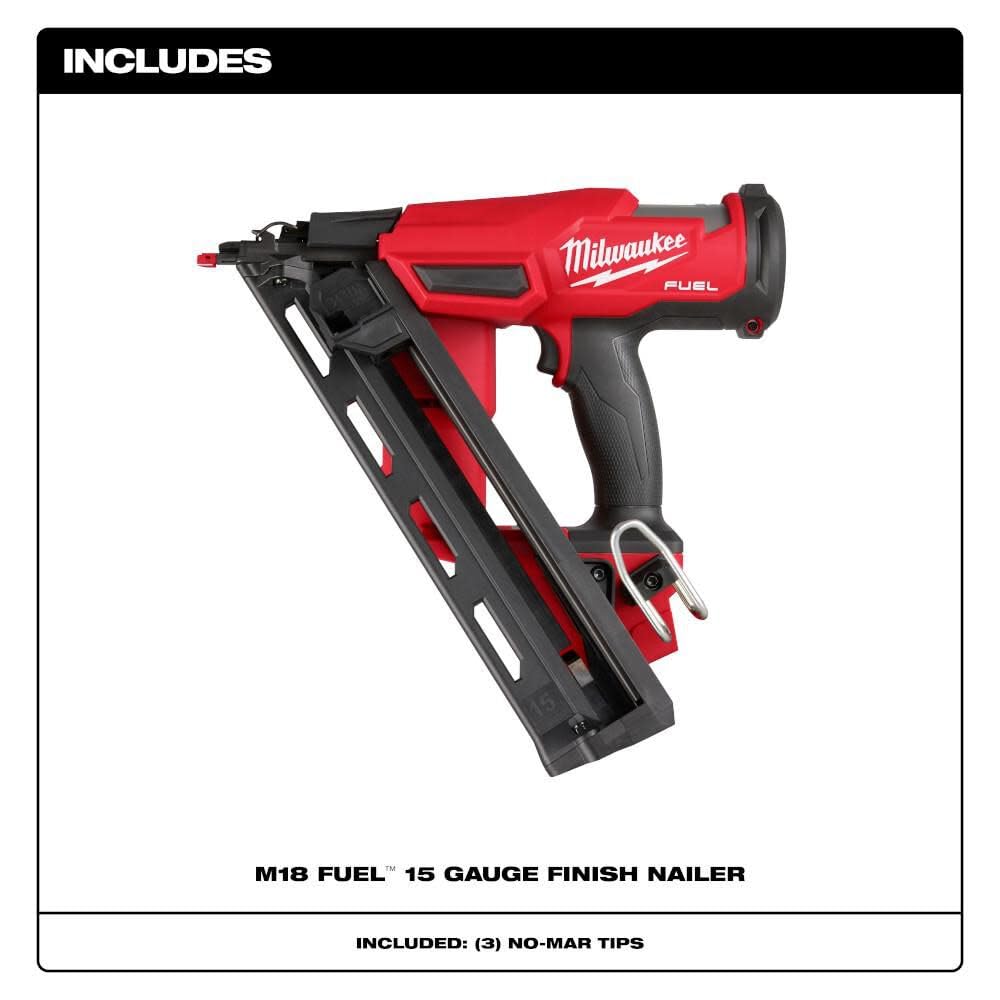 Milwaukee M18 FUEL 15-Gauge Finish Nailer with LED work light in low light