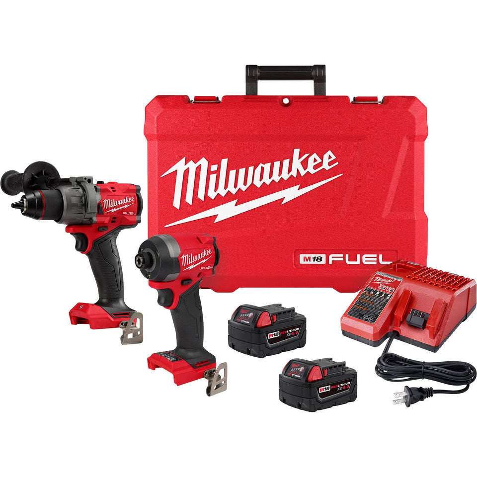 Milwaukee M18 Fuel 2-Tool Combo Kit image showing hammer drill and impact driver for versatile power on-site