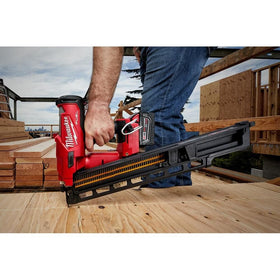 Milwaukee M18 FUEL framing nailer belt hook keeps it within reach on site
