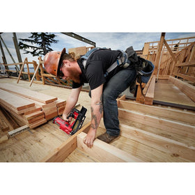 Milwaukee M18 FUEL framing nailer bump-fire action demonstrates rapid nail driving