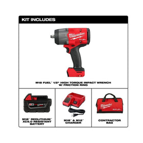 Milwaukee M18 FUEL 5.0Ah battery provides extended runtime.