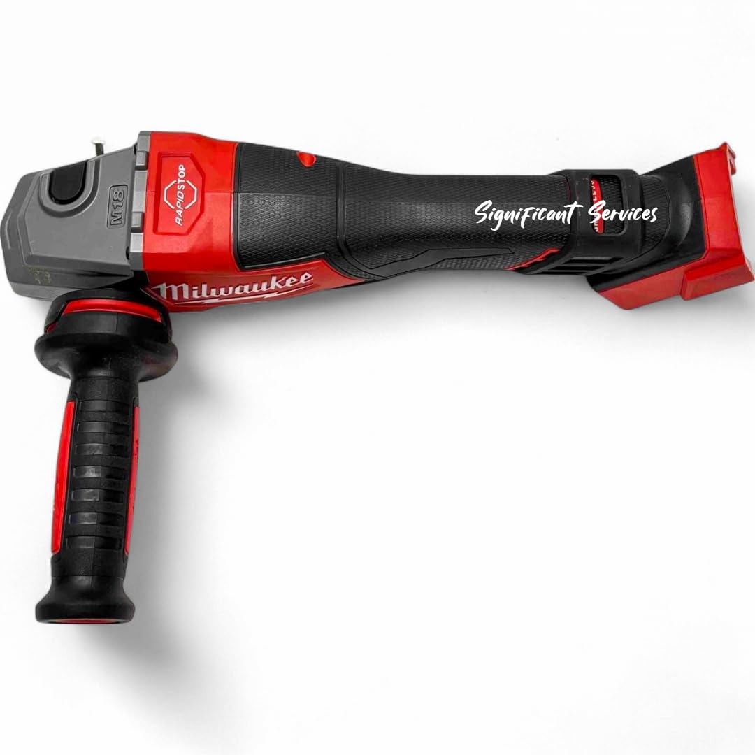 Milwaukee M18 FUEL braking grinder showing quick-stop feature for safer handling