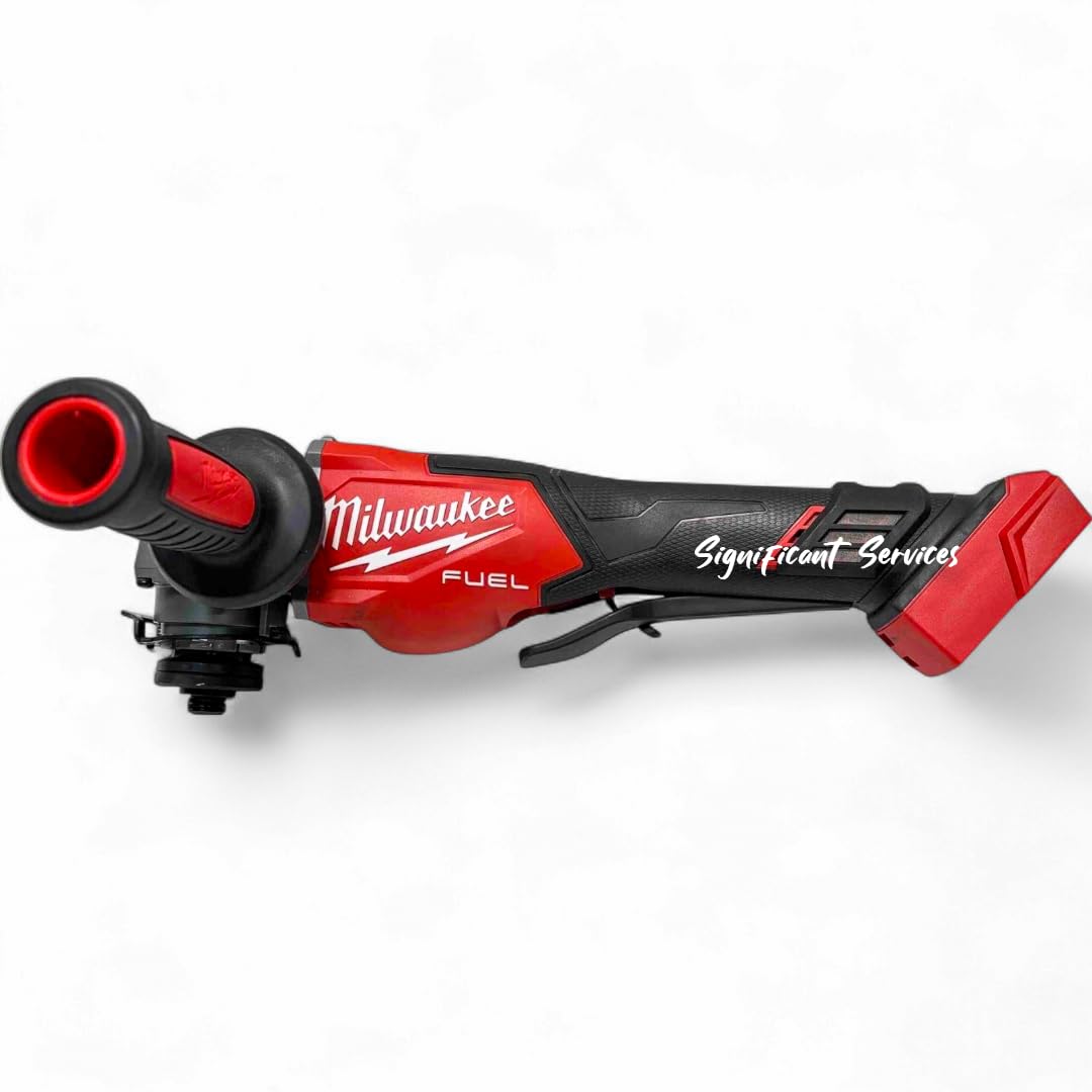 Milwaukee M18 FUEL paddle-switch close-up for ergonomic one-handed control during grinding