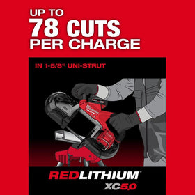 Milwaukee M18 FUEL Deep Cut Band Saw with automatic blade brake in action