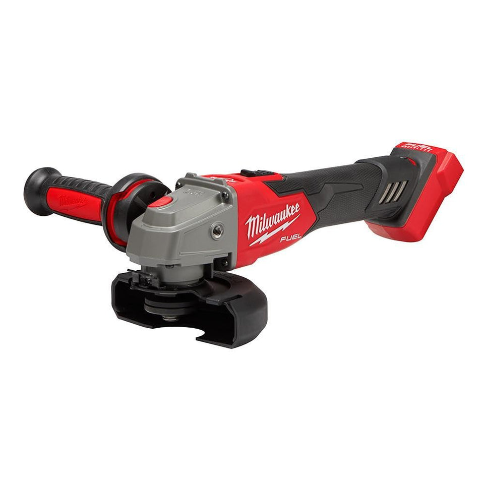 Milwaukee M18 FUEL grinder with variable speed and braking for precise metal grinding.