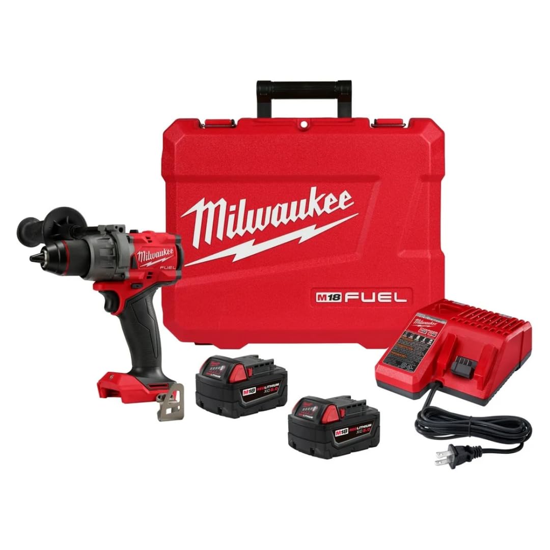 Milwaukee M18 FUEL half-inch drill driver in action, compact for tight spaces.