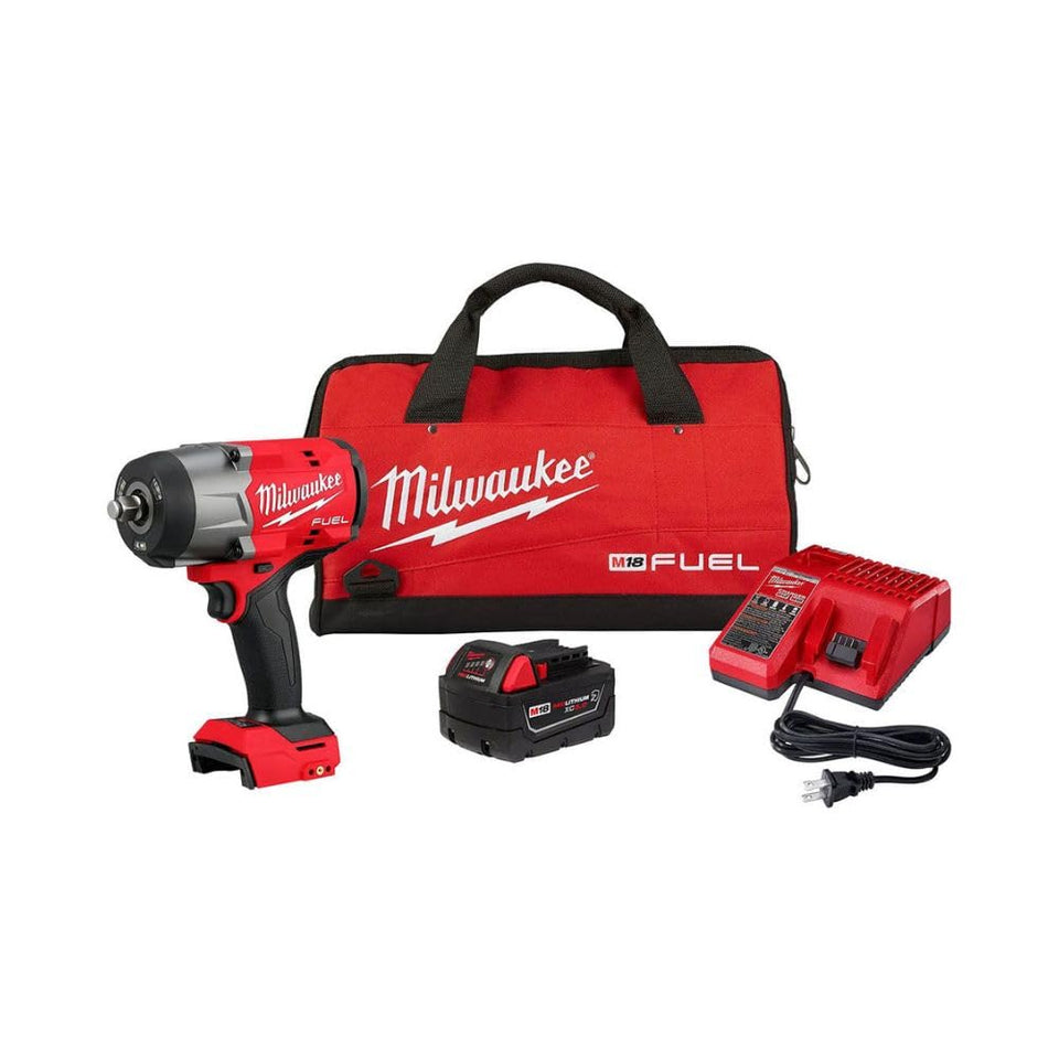 Milwaukee M18 FUEL half-inch impact wrench with friction ring kit for fast socket changes.
