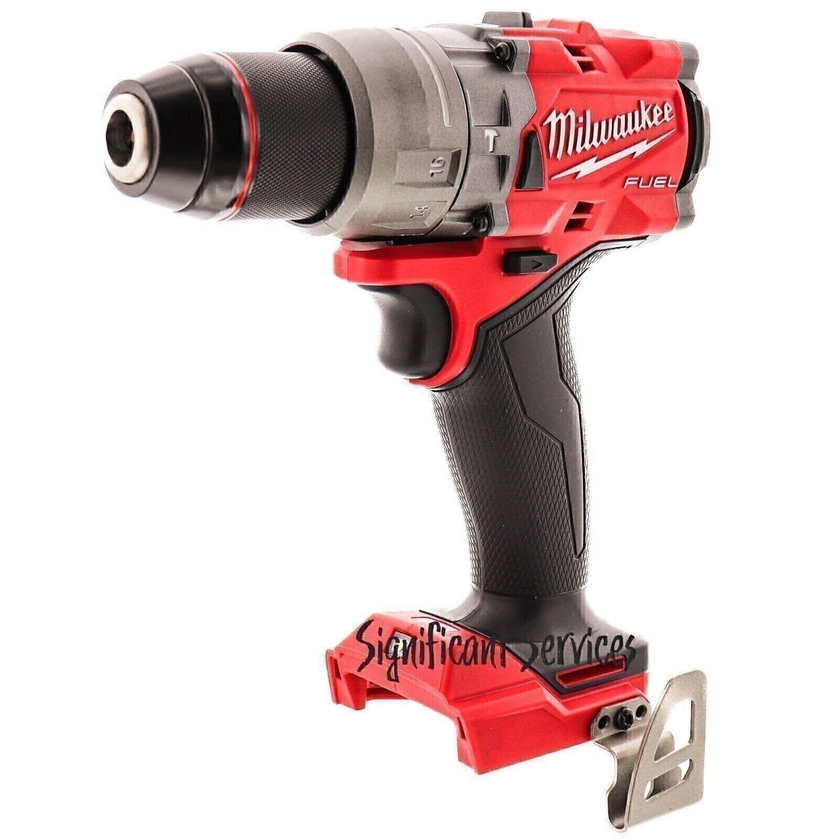 Milwaukee hammer drill bare tool image shows durable all-metal chuck in action