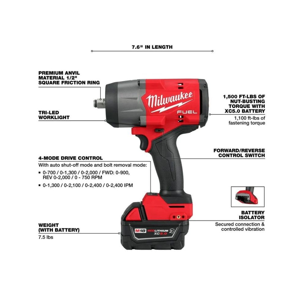 Milwaukee M18 FUEL impact wrench in use with battery.