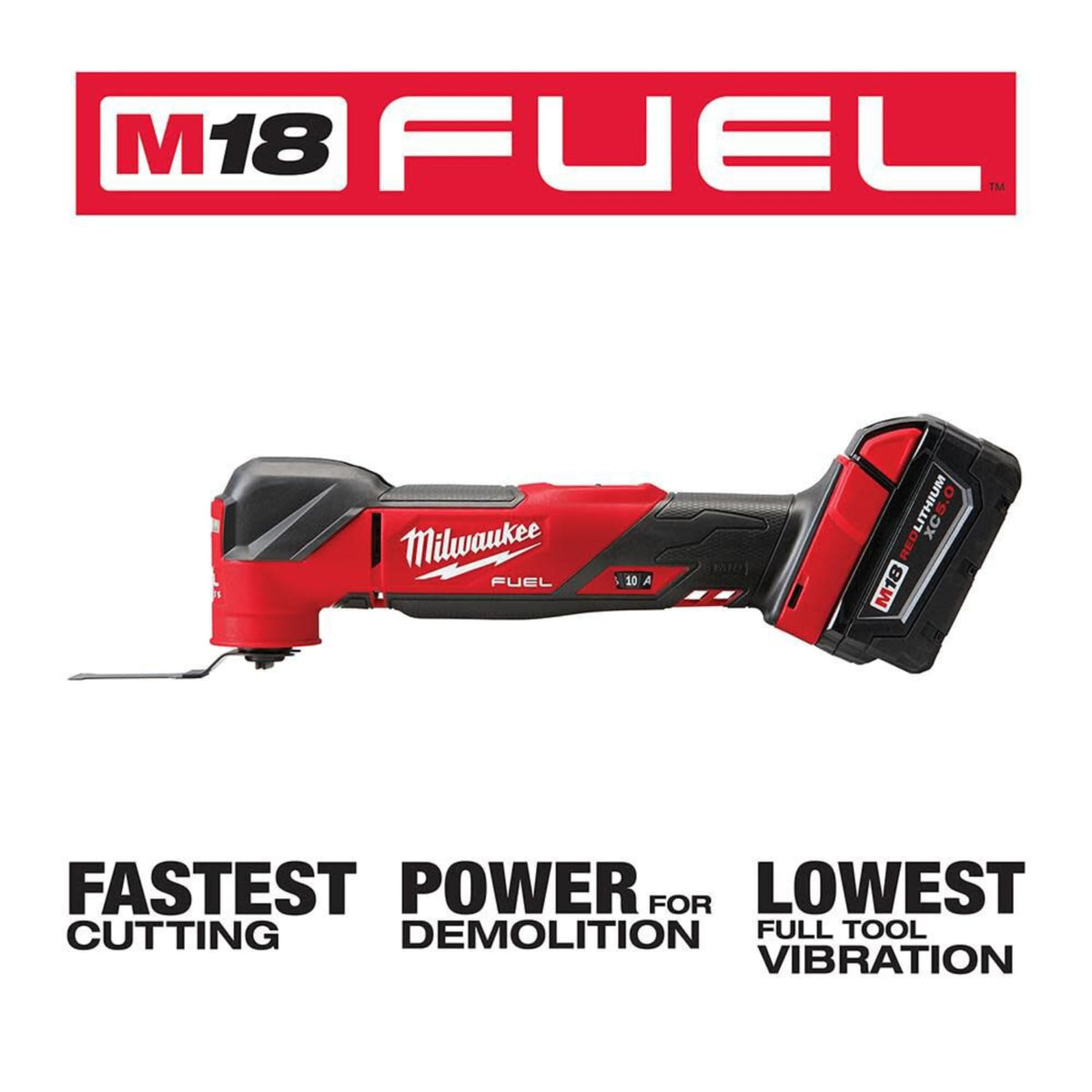 Close-up of the Milwaukee M18 FUEL Oscillating Multi-Tool blade in action