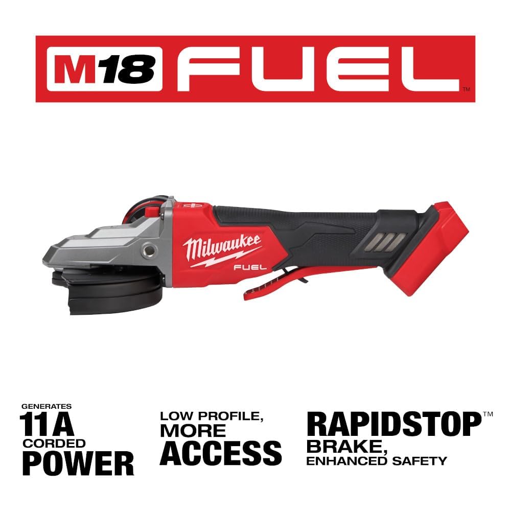 Milwaukee M18 FUEL paddle switch grinder shown for safer control in confined areas