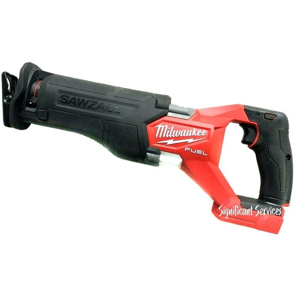 Milwaukee M18 FUEL Sawzall bare tool with blade-change lever enables quick blade swaps.