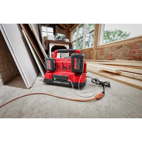 Milwaukee M18 PACKOUT Six Bay Rapid Charger USB port charges a phone or headlamp