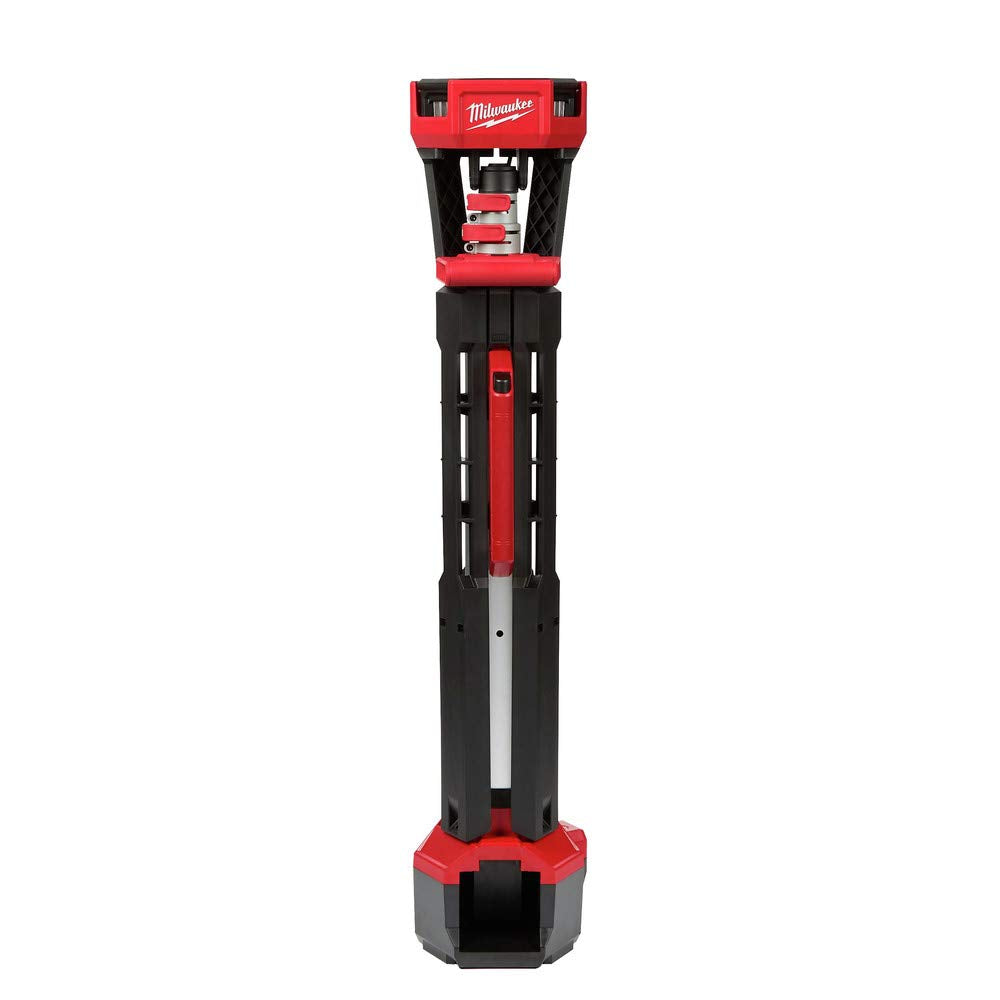 Milwaukee M18 Rocket dual power tower light on a job site providing bright coverage