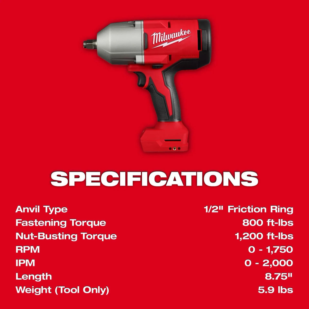 Milwaukee M18TRA 800 ft-lbs fastening torque label implies strong performance