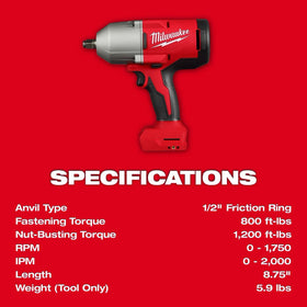 Milwaukee M18TRA 800 ft-lbs fastening torque label implies strong performance