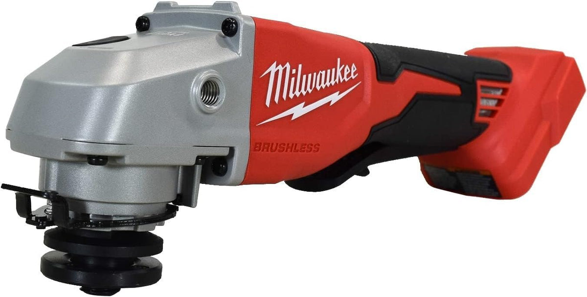 Milwaukee M18 TRADE paddle switch grinder for easy power control.