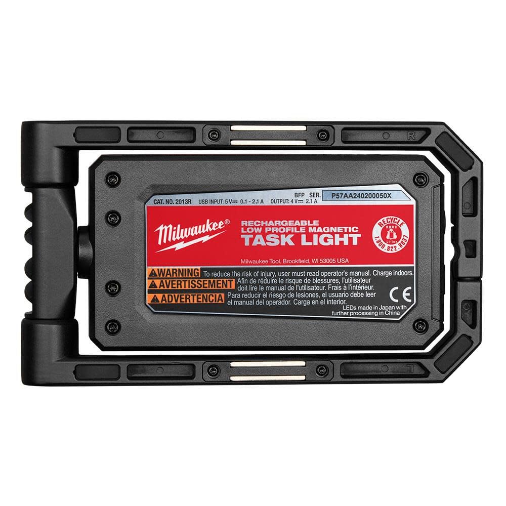Milwaukee magnetic mount enables use on non-metal surfaces for versatile positioning.