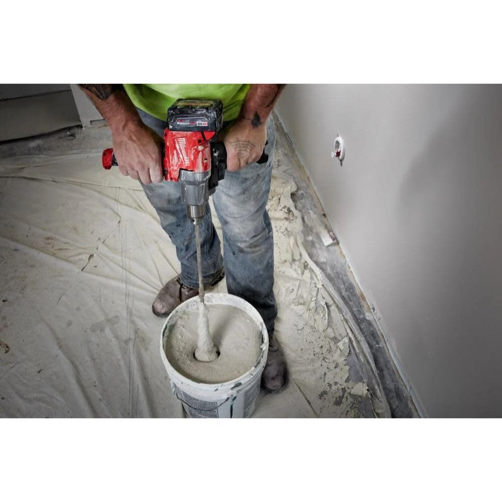 Milwaukee Mud Mixer brushless motor delivers efficient performance.