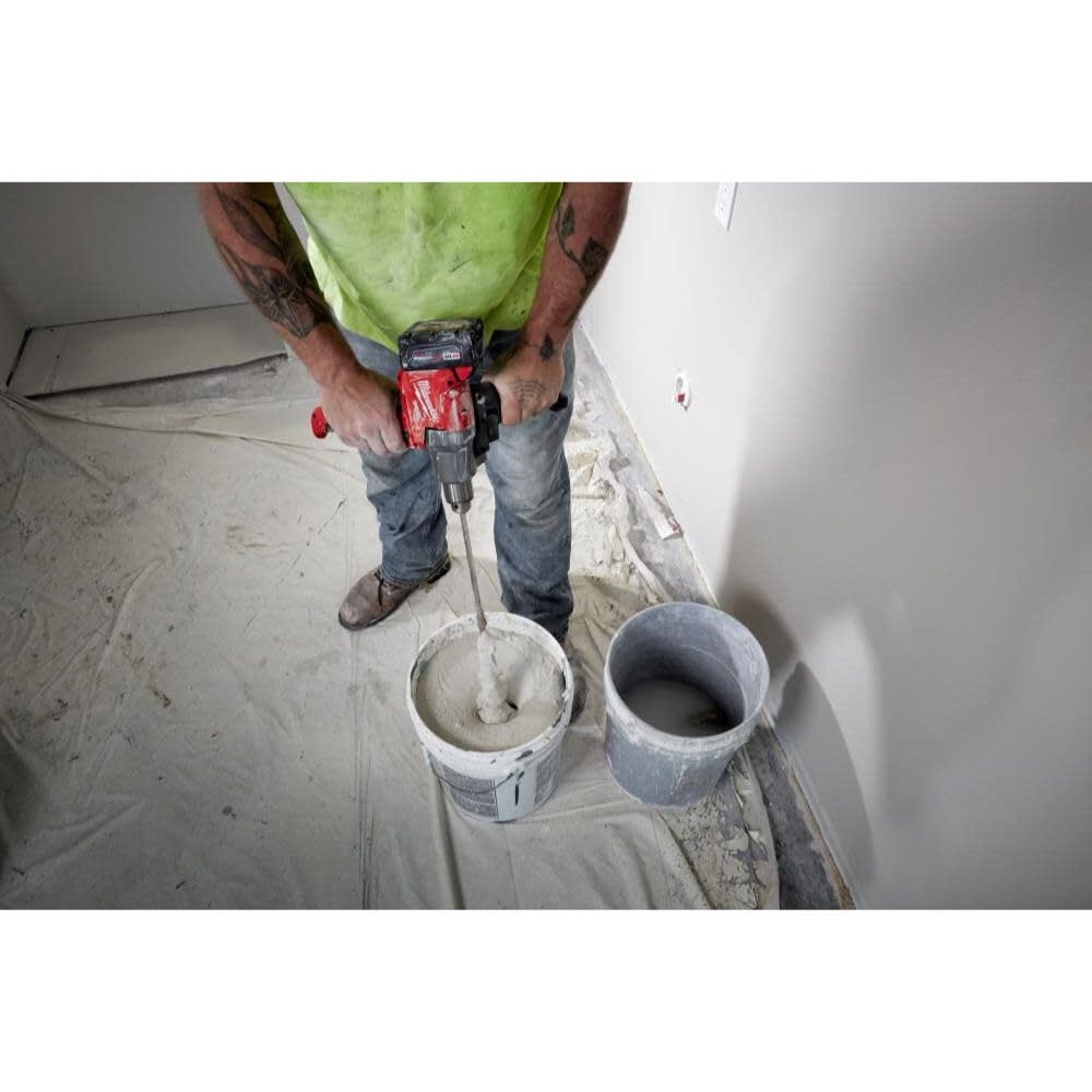Milwaukee Mud Mixer length 16-39/64 inches for easy reach.