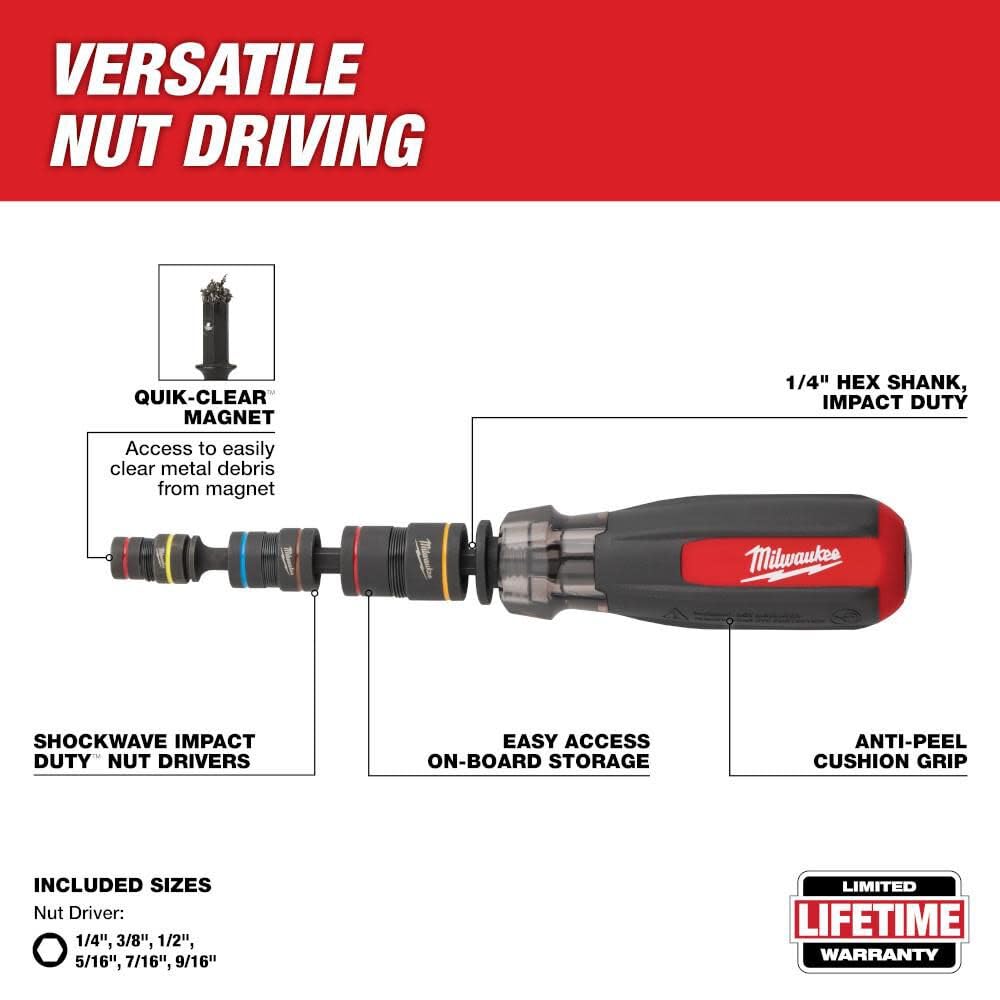 Milwaukee Multi-Nut Driver removable hex shank for tool-powered versatility