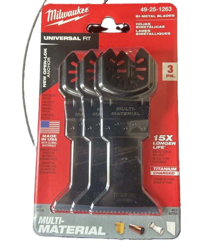 Milwaukee Multi Tool Blade Pack PK3 49251263 enables precise cuts and fast blade swaps.