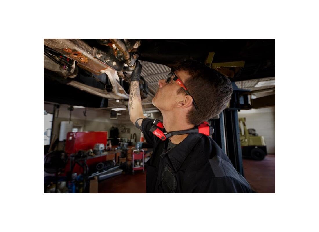 Milwaukee neck light with 130-degree tilt for precise angle control.
