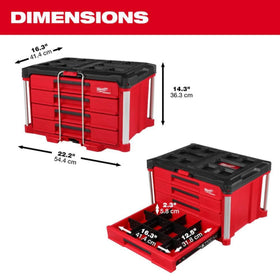 Milwaukee Packout 4-Drawer Organizer adjustable dividers enable customization.