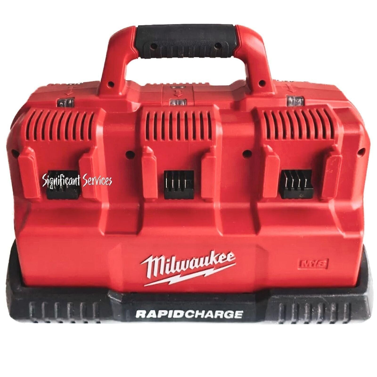 Milwaukee rapid charge station front view, quick charging for M12 and M18 batteries