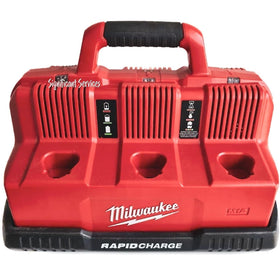 Milwaukee rapid charge station side view, compact and durable design for shop use