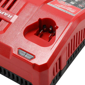 Milwaukee rapid charger back panel shows 80% charge indicator for planning work.