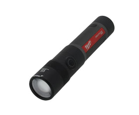 Milwaukee rechargeable 1100-lumen flashlight on a worksite illustrating powerful illumination for tasks