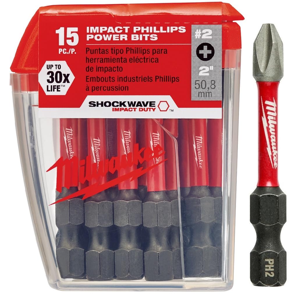 Milwaukee Shockwave 2in power bit Phillips two closeup highlights durability and tip precision
