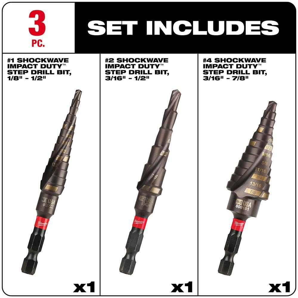 Milwaukee SHOCKWAVE 3/16–7/8 in step bit enables larger hole sizes