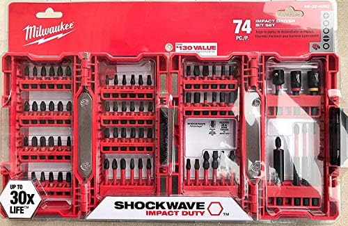Milwaukee Shockwave 74-piece bit set in case for organized storage and quick access.
