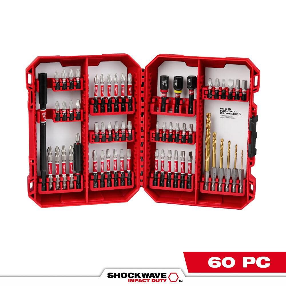 Milwaukee Shockwave kit open case shows organized bits for quick project setup
