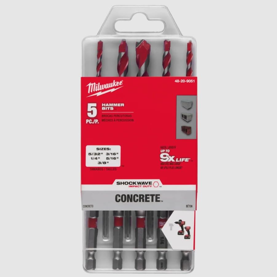 Milwaukee Shockwave carbide hammer drill bit set for concrete and masonry delivers extended life