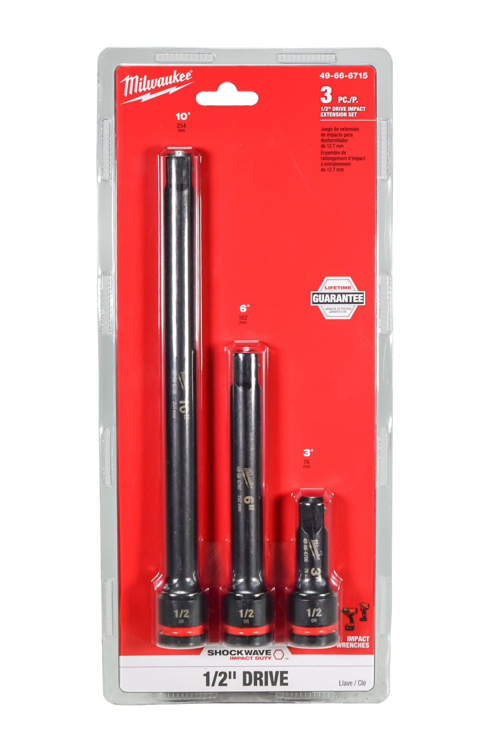 Milwaukee Shockwave extension set for 1/2-inch drive with quick attachment and secure fit.