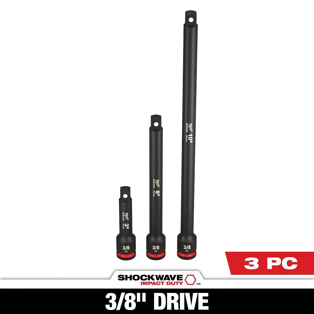 Milwaukee 3/8 drive extensions extend reach into tight spaces for automotive tasks.