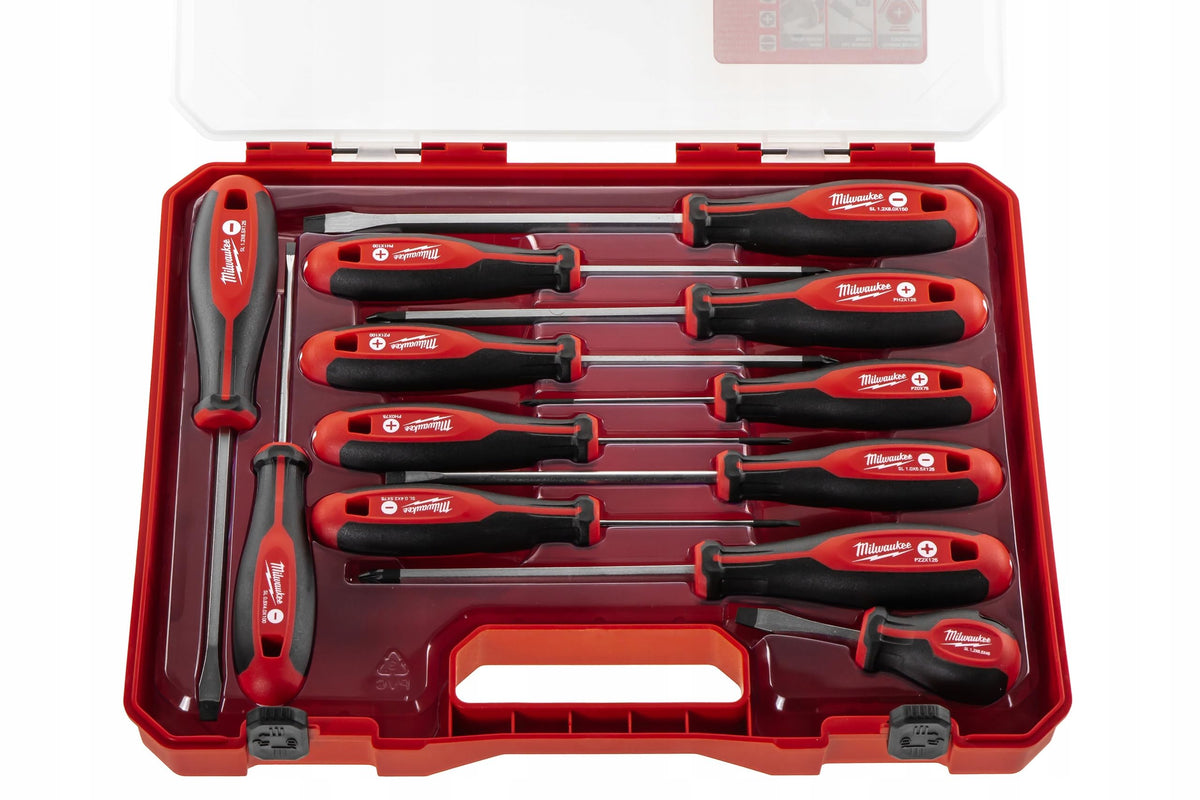 Milwaukee screwdrivers with permanent ID markings aid quick identification.