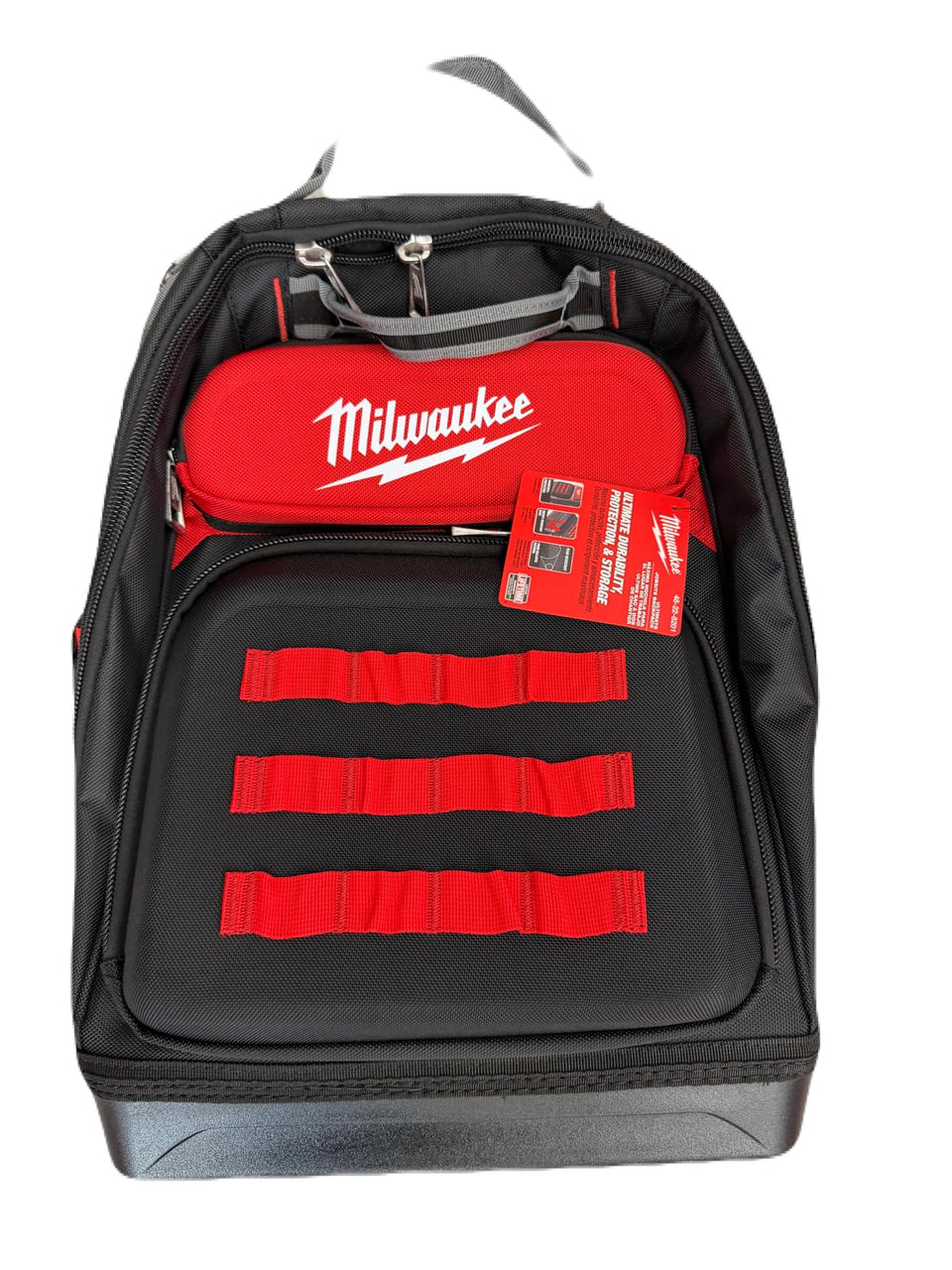Milwaukee ultimate jobsite backpack with 48 pockets for organized tools on site.