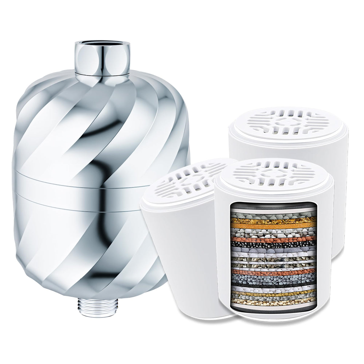 MiMcCoy shower filter assembly reduces impurities for softer skin and hair