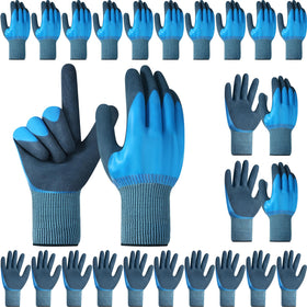 Mimorou 12-pack waterproof blue gloves keep hands dry during gardening and cleaning